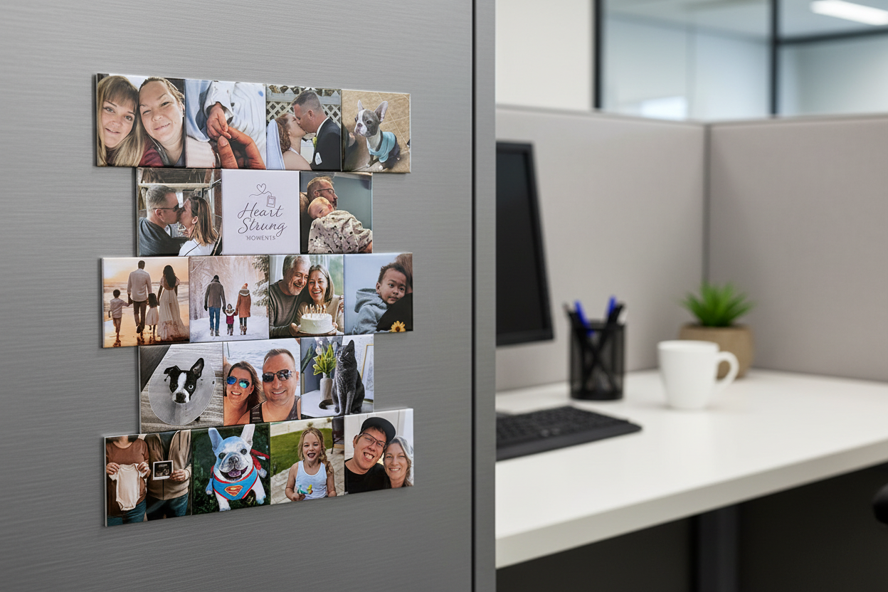 Personalized Photo Magnets in Workspace