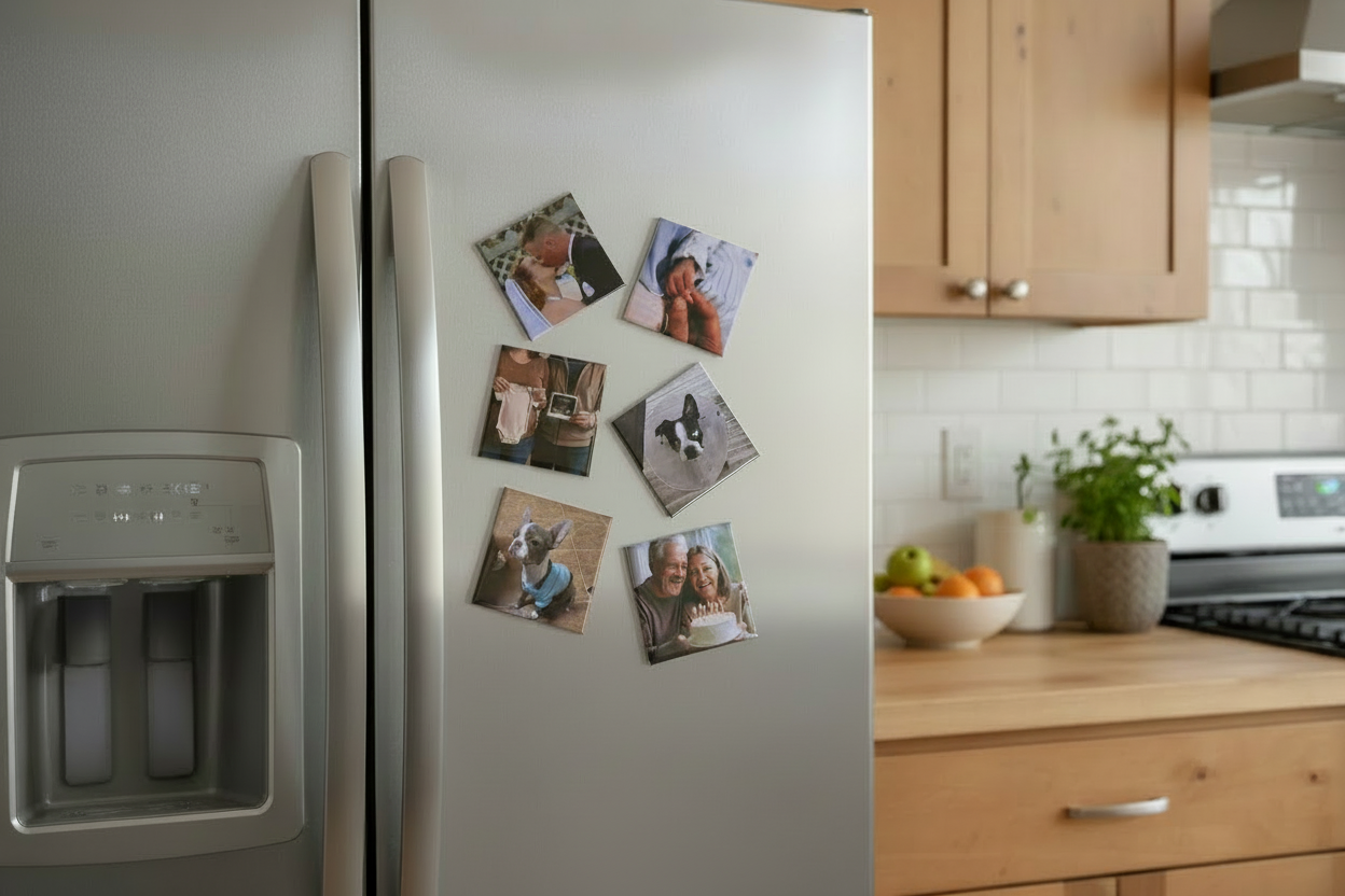 photo magnets on refrigerator  