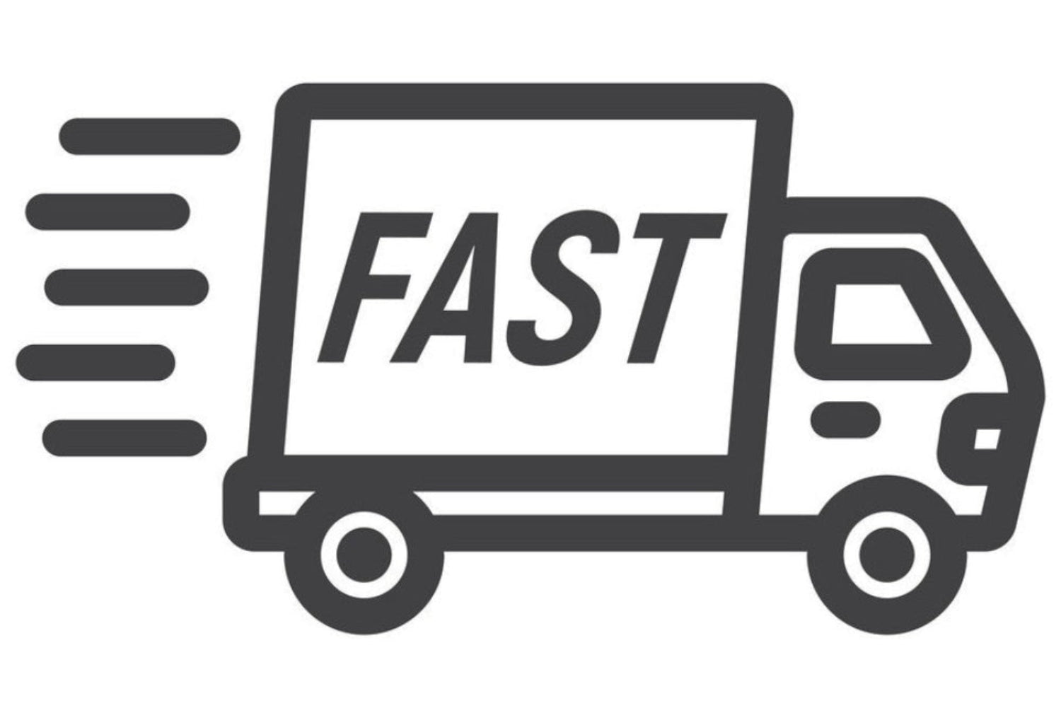 Icon of a delivery truck with 'FAST' text on a white background